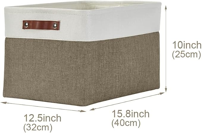 DECOMOMO Storage Bins, Extra Large Fabric Storage Baskets for Shelves 3Pack | 15.8 x 12.5 x 10 inches Decorative Linen Closet Organizers (Brown & White)
