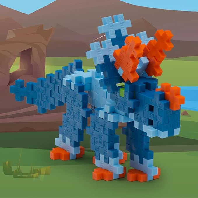 Plus Plus 3D Dinosaur Figure Building Block Set, 70 Mini Interlocking Puzzle Pieces, Fun Stem Toys for Kids - Triceratops Maker Tube