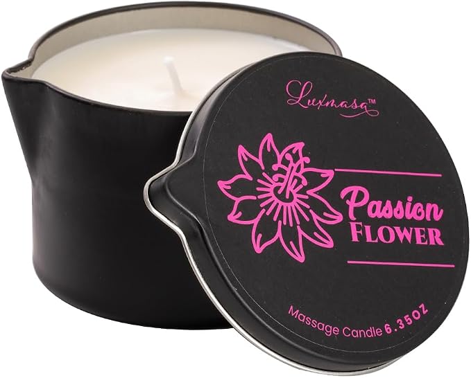 Natural Soy Wax Scented Massage Candle for Aromatherapy-Vegan Body Oil for Home SPA-SPA Candle for Skin Care 6.35OZ (Passion Flower Scent)