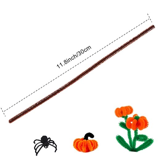 Caydo 320 Pieces Halloween Pipe Cleaners Chenille Stems 6mm x 12inch, Chenille Stems for DIY Art Craft Decorations (Black, Brown, Dark Green, Orange)