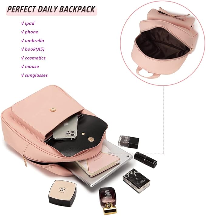 MACCINELO Cute Leather Mini Backpack Purse for Women Bowknot Small Backpack for Girls gift Rucksack Ladies Shoulder Bag 3pcs