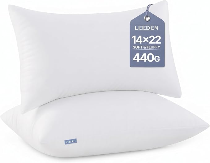 Leeden 14x22 Pillow Inserts Pack of 2, Fluffy Lumbar Throw Pillow Inserts, Soft Rectangle Decorative Throw Pillows for Sofa Bed White Pillows