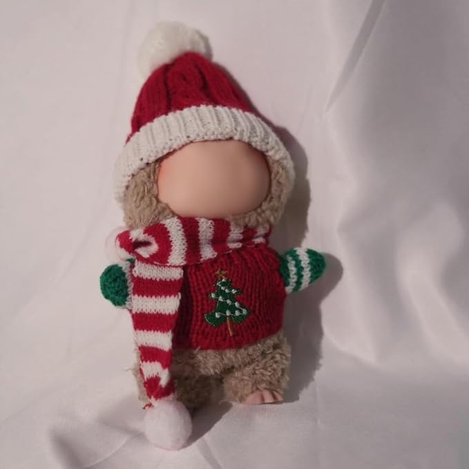 17cm Dolls Christmas Outfit - 3-Piece Clothing Set for Labubu Clothes ,Including a Knitted top, hat and Scarf Accessories, Christmas Clothes for Labubu Dolls Accessories- (No Doll)