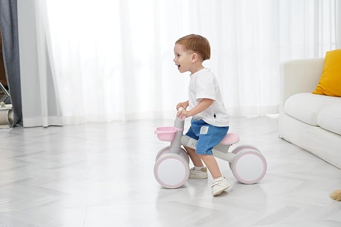 Kid's Balance Bikes for 1 Year Old Boys and Girls, 12-24 Months Toddler Ride-on with Adjustable Seat and a Front Basket, First Birthday Gifts (White)