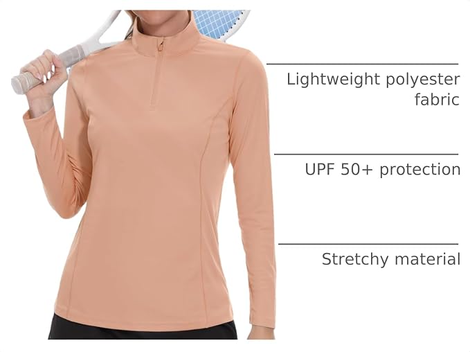 TACVASEN Women's Quarter Zip Pullover Golf Shirts UPF 50+ Long Sleeve Sun Shirts UV Protection Workout Tops