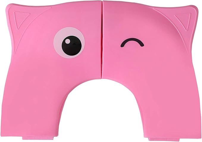 Toilet Potty Training Seat Cover, Travel Toilet Seat, Folding Non Slip Silicone Pads, Travel Portable Reusable Kids Toddlers Boys Girls, Carry Bag (Pink)