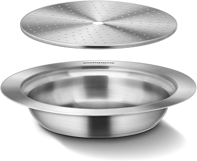 WAGENSTEIGER Stainless Steel Steam Food Warmer Pan with Perforated Tray, Food Steamer, Multipurpose Cooking Pan for Steaming, Boiling, and Warming Food, Korean Style Communal Food Dishes (Silver, 20.6cm / 8.12inch)
