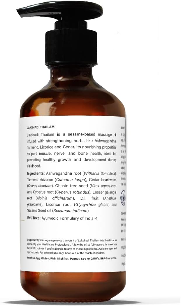 Kerala Ayurveda Children's Daily Wellness Oil (Lakshadi Thailam) - Daily Body Massage Oil for Children - Supports Healthy Joint Mobility and Bone Health, 6.8 Fl Oz