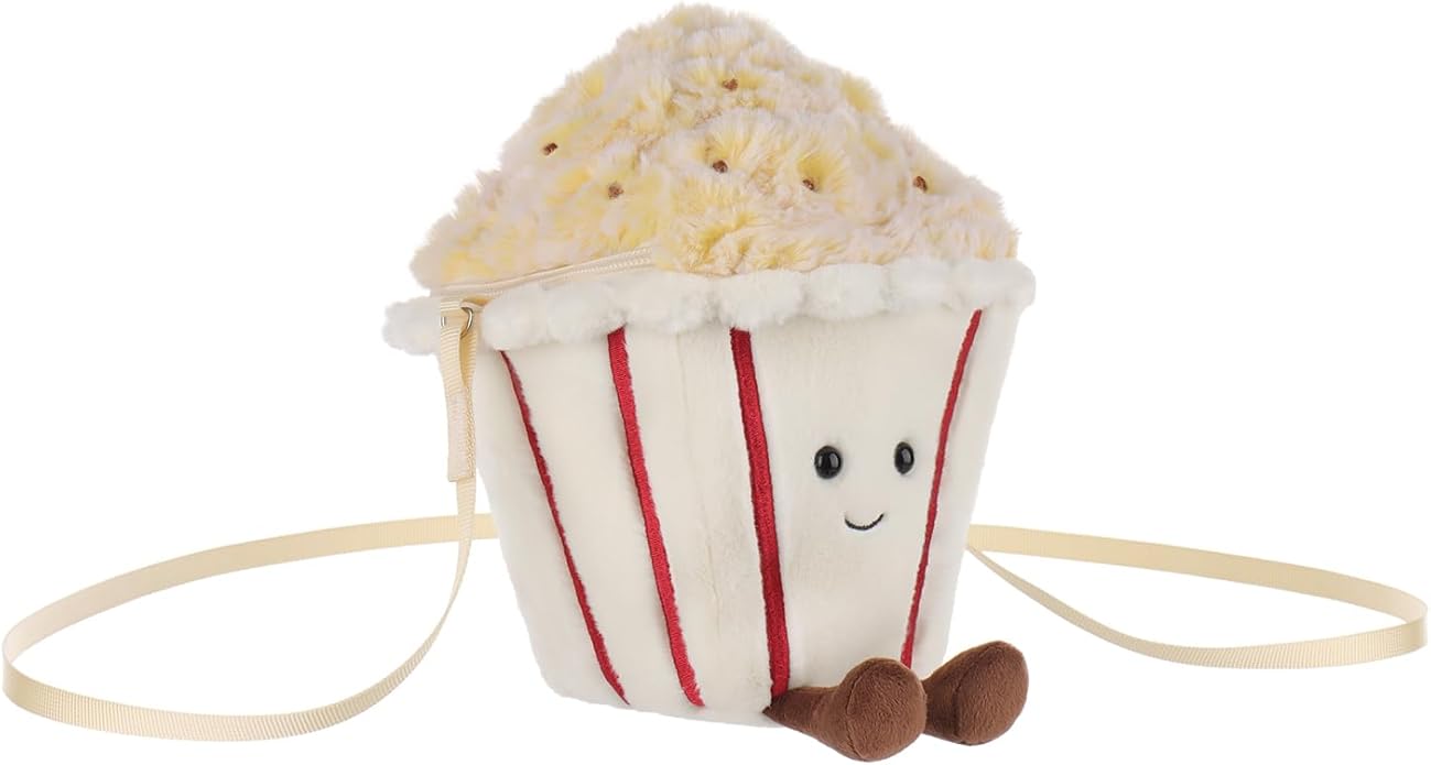 Apricot Lamb Caramel Popcorn Plush Shoulder Bag for Kids, Teen Girls Boys, Fashion Handbags, 9 Inches