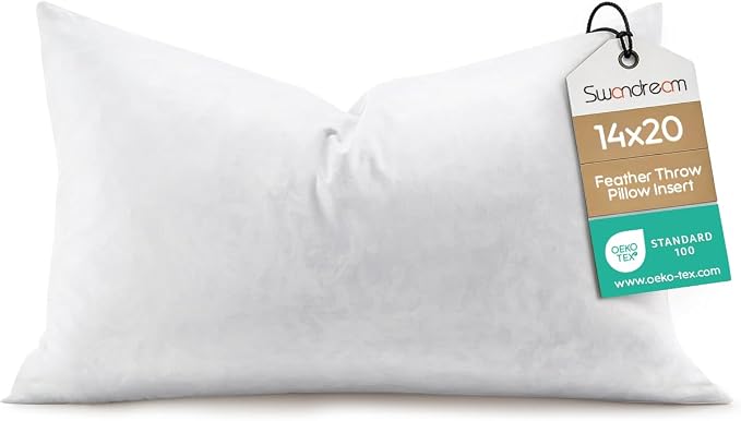14x20 Feather Lumbar Pillow Insert, Decorative Throw Pillow Insert for Covers, Fuller Fit with Soft Support for Bed and Couch