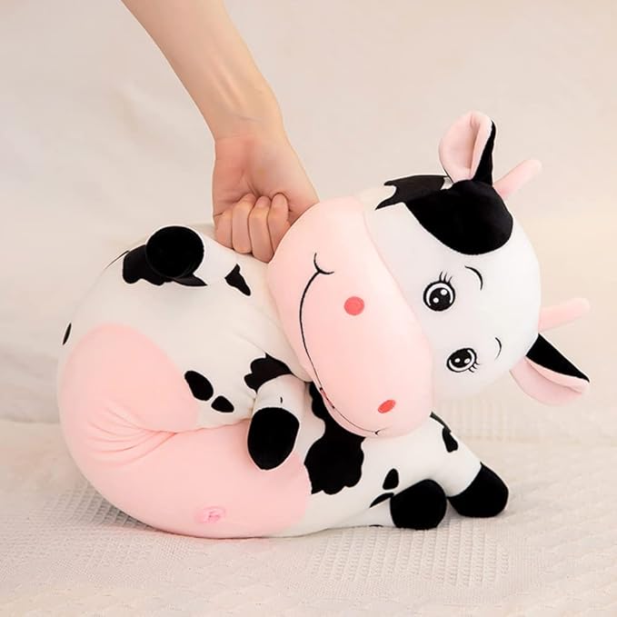 TEFU Lovely Creative Milk Cow Plush Pillow Toys Soft Stuffed Cartoon Animal Cattle Doll Bedroom Sleeping Pillow Cushion,Gifts for Friends Kids (100cm/39.3in)