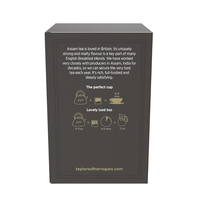 Taylors of Harrogate Assam, Black Tea, Pillow Tea Bags, 50 Count (Pack of 1), Full-bodied, Satisfying & Malty, Caffeinated, Enjoy Hot or Iced, 50 Teabags
