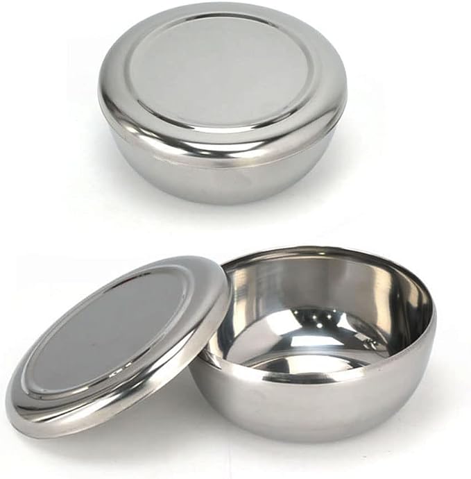 Stainless Steel Korean Kitchen Restaurant Dinner Soup Rice Bowl & Cover 2 Sets