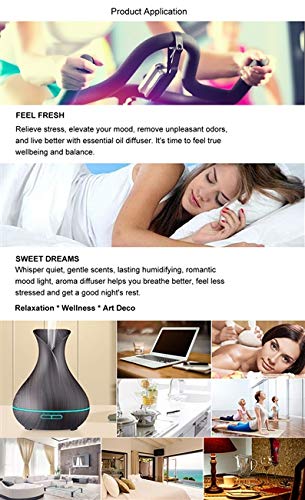 Essential Oil Diffuser Tulip Dark Wood Diffuser LED Advanced Cool Mist Humidifier 14 Color LED Night Light - Our Best Wood Grain - Birthday Gifts & Housewarming Gifts