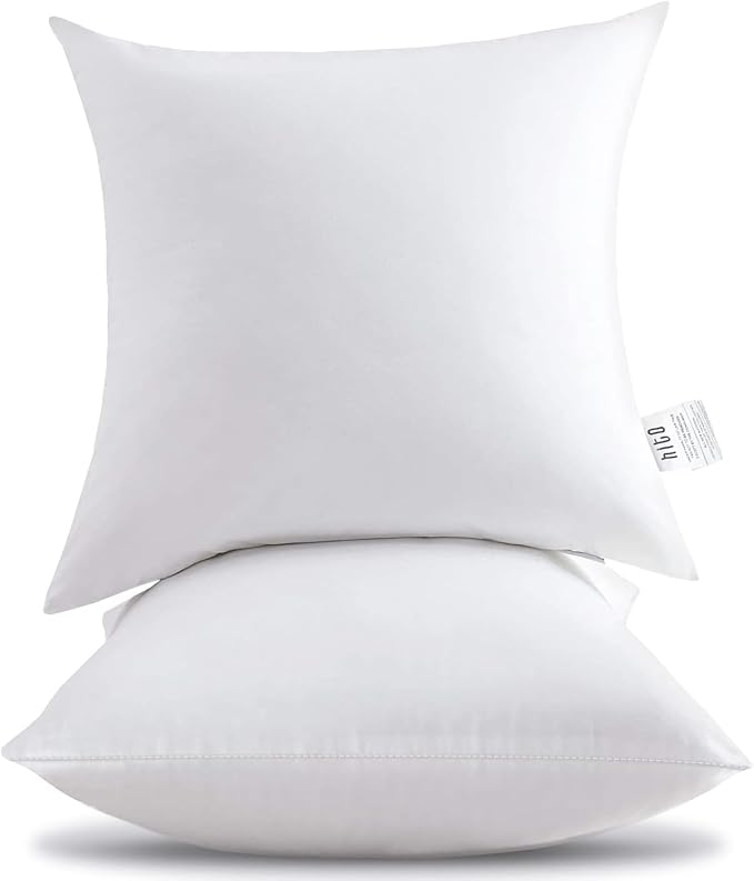 HITO 18x18 Pillow Inserts (Set of 2) - Down Alternative 100% Cotton Cover Decorative Square Throw Pillows White for Couch Bed Sofa
