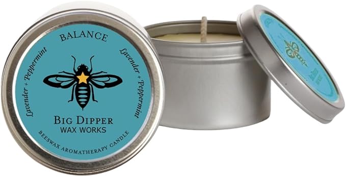 Big Dipper Wax Works Beeswax Aromatherapy Candle, Balance - Peppermint & Lavender Scented, Small Tin, 12-Hour Burn, Pure Essentail Oils, 1.5" x 1", Travel Size