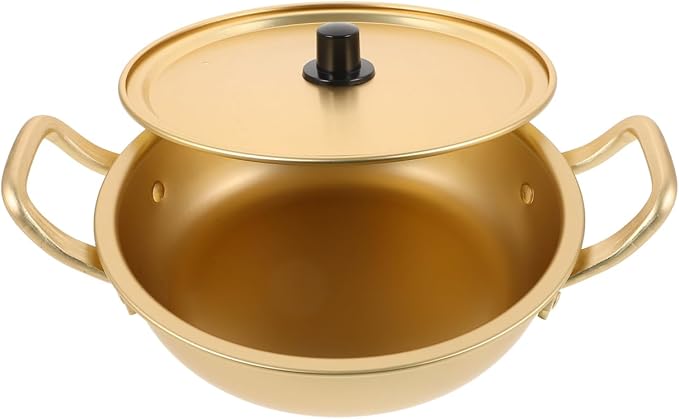 BESTOYARD 7.87 Inch Korean Ramen Pot Aluminum Noodle Cooker with Lid Heat-Resistant Mini Pan for Instant Soup Ramyun Cooking