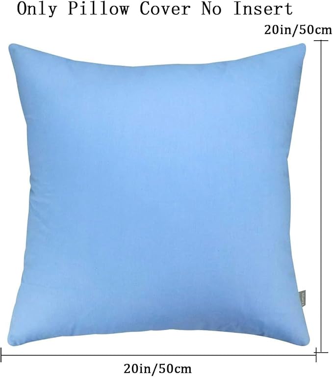 4-Pack 100% Cotton Comfortable Solid Decorative Throw Pillow Case,Thmyo Square Cushion Cover Pillowcase Sublimation Blank Pillow Covers DIY Throw Pillowcase for Sofa(20x20 inch/ 50x50cm,Sky Blue)