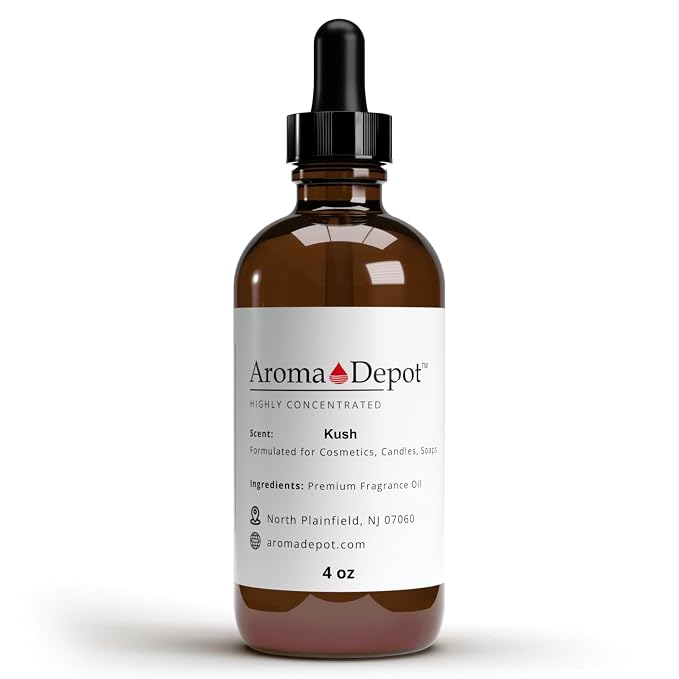 Aroma Depot Kush Fragrance Oil 120ml Premium Kush Essential Oil with Dropper for Candle Making, Soap Making & Bath Bombs. Undiluted & Alcohol-Free Scented Oil. (4 fl oz.)