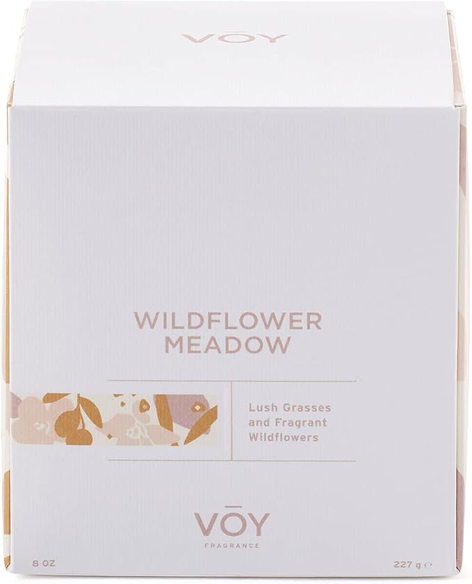 VOY Scented Candle, Fragrant Floral Wildflower Meadow Scent, 55 Hour Burn Time, Premium Blended Soy Candle, High-Fragrance Load, 8 oz Jar Candle, Aromatherapy Candle with Sustainable Gift Packaging