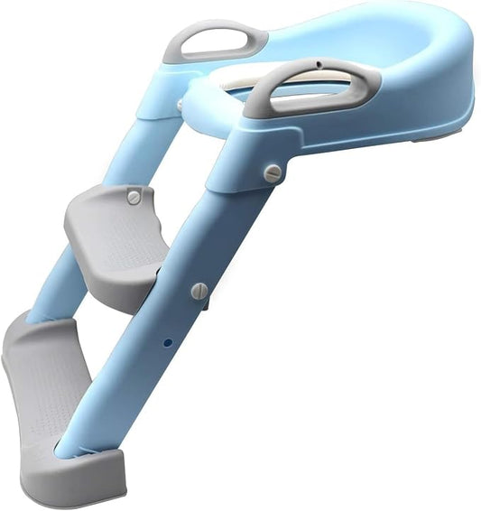 Classic Potty Training Toilet Ladder Seat With Upgraded Cushion Step Stool Ladder Toilet Trainer for Baby Toddler Kids Children In Blue [P/N: ET-BABY002-BLUE STEP-C]