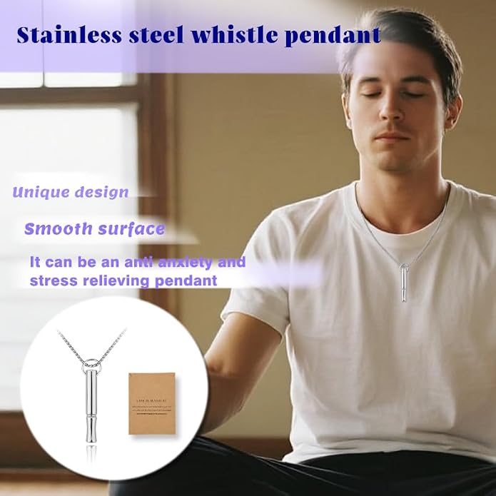 Mindful Breathe Necklace for Men Women Quit Smoking Breathe Whistle Pendant Stress Relief Necklace Anxiety Relief Gift