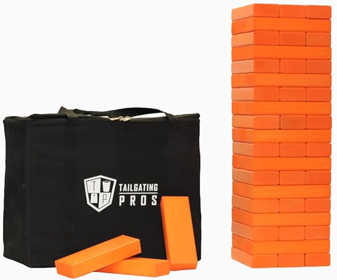 Tailgating Pros Premium Giant Toppling Timbers with Carrying Case – Choose Your Team Colors! Jumbo Outdoor Yard Game, Tower Grows to Over 5 Feet!