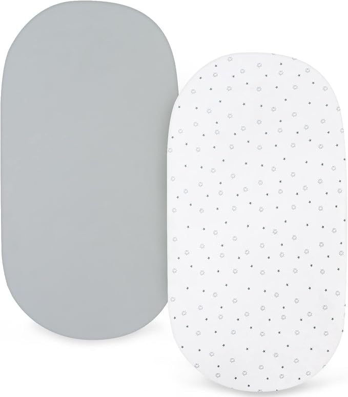 Bassinet Sheets 15" x 30", Fit for Fisher Price Soothing Motions, Rock with Me, Soothing View, Luminate, Dream On Me Lacy, Regalo Baby Basics(Small) Bassinet, Ultra Soft, Grey & White Star