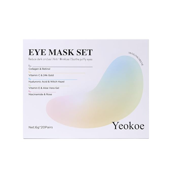 Yeokoe Under Eye Patches for Dark Circles,Eye Mask for Puffy Eyes With Collagen,Retinol,Vitmin C,Hyaluronic Acid and Niacinamide Face Masks Skincare Spa Gifts for Woman 20Pairs