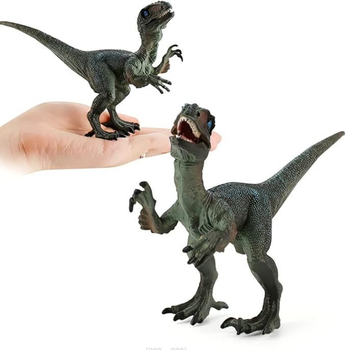 Dinosaur Toy Velociraptor Figurine with Moving Jaw, Plastic Wildlife Animal Dino Model Figurines for Birthday Gift, Kids Toys, Party Favor (Blue).
