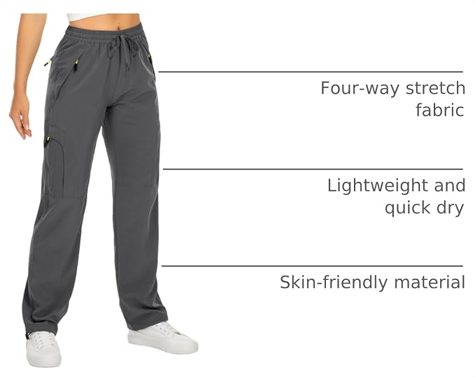 Womens Hiking Pants Quick Dry UPF 50 Lightweight Travel Golf Cargo Safari Pants Zipper Pockets