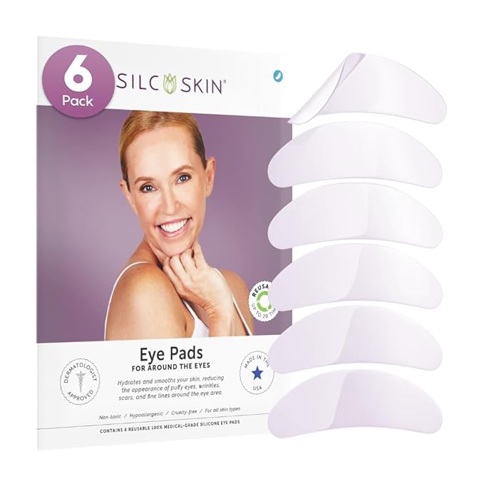SilcSkin Eye Pads - Overnight Reusable Silicone Face Pads to Smooth Crow's Feet, Fine Lines, Wrinkles, Under Eye Bags & Crepey Skin - Used for Side Sleepers, Aging and Sun Damage - 1 Pack