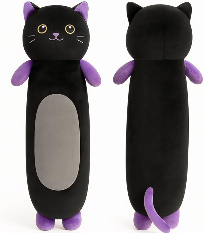 36” Long Cat Body Pillow Plush, Cute Big Black Cat Stuffed Animals, Giant Kitty Squishy Soft Plushies Toy, Gifts for Kids Girls and Boys, Birthdays Easter