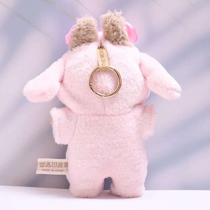 Pink Bunny Clothes for Doll, 17cm Clothes Set for Dolls, Cute Doll Keychain Accessories, Furry Faking Animal Style Outfit for 15 / 17cm Doll's Jumpsuit