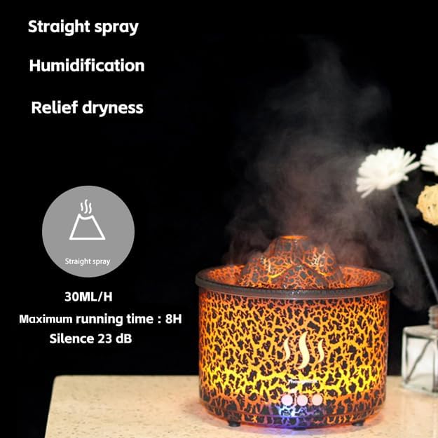 3in1 Night Light Volcano Essential Oil Diffuser Air Humidifiers for Bedroom | 260ml, 2mist modes, 12H Running Aromatherapy for home, 8H Running humidifier for bedroom, 3 Night Light, 3in1, Remote Control