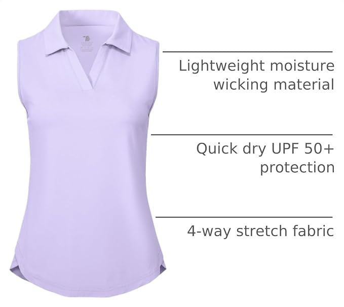 BGOWATU Women's Sleeveless Golf Polo Shirts Collared V Neck Tennis Tank Tops UPF 50+ Quick Dry Lightweight