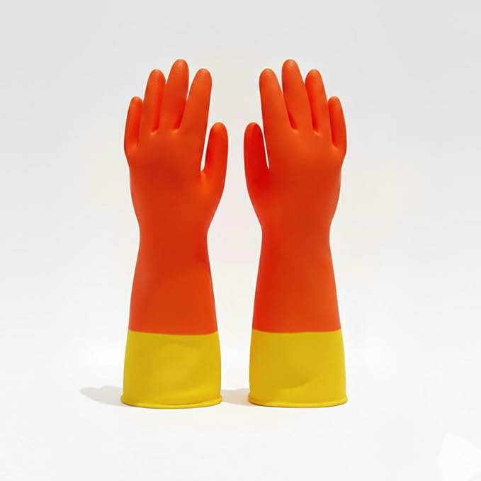 USE FUN Kitchen Rubber Gloves – 100% Natural Latex, Durable Non-Slip Waterproof Dishwashing Gloves, M/L/XL