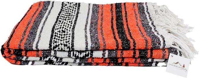 Open Road Goods Bulk Falsa Blankets - Handwoven Authentic Mexican Falsa - Great for Weddings, Yoga, Beach, Picnics, or Mexican Throw! (Orange/Black, 7 Pack)