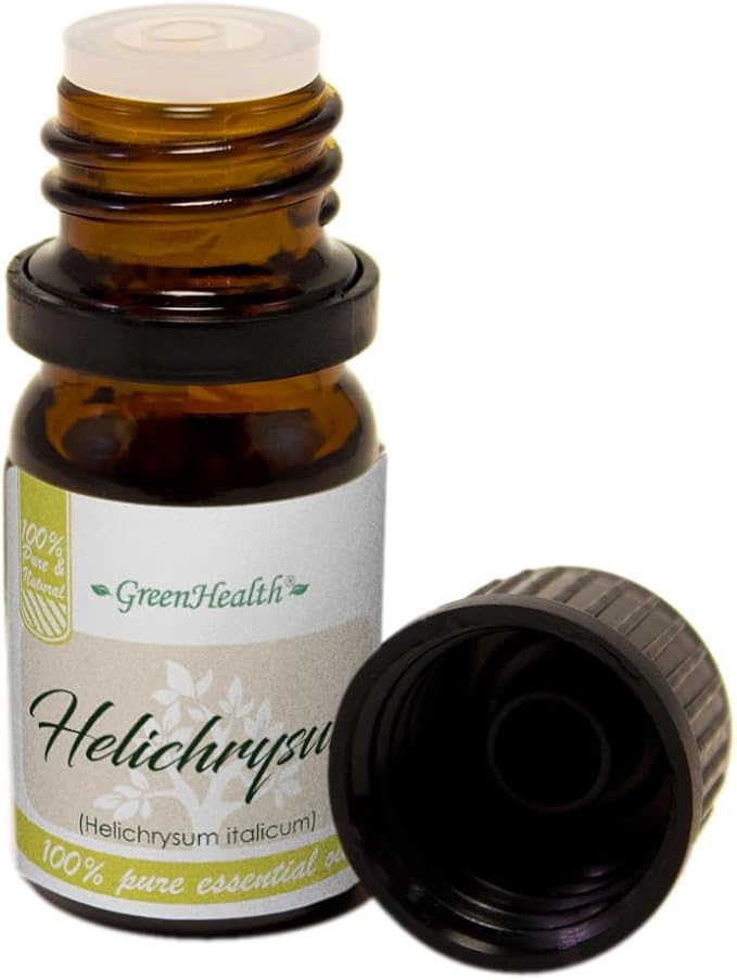 GreenHealth Helichrysum Essential Oil – 5 ml – 100% Pure & Natural – Therapeutic Grade – Amber Glass Bottle with Euro Dropper