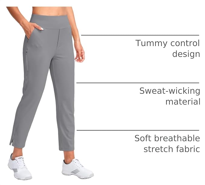 YYV Women's Golf Pants High Waist Stretch Ankle Pants with Pockets | Work Ankle Pants, Dress Pants with 4 Pockets, For Yoga Business Travel Casual