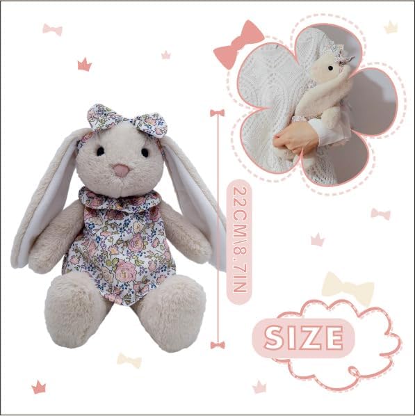 Easter Bunny Stuffed Animals with Clothes & Bow tie,Safe Material Soft Washable Stuffed Bunny,Cute Plush Toy Rabbit Easter Decoration Birthday Gift for Boys and Girls, White,9"