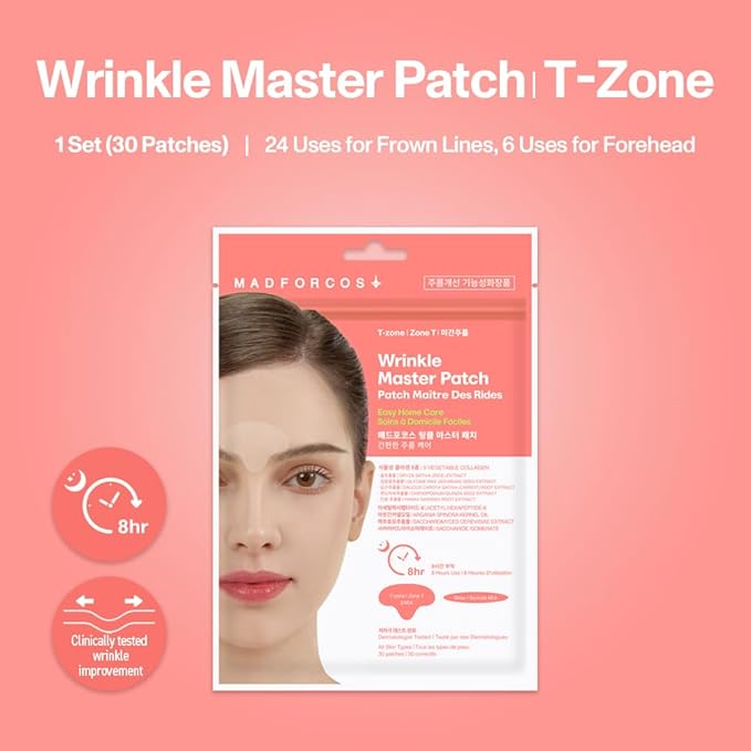 Wrinkle Master Patch – T-Zone Wrinkle Patches for Frown Lines & Forehead | Korean Skincare (30 patches)