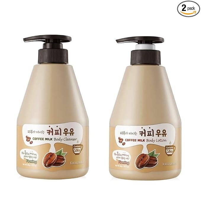 Kwailnara Coffee Milk Body Wash & Lotion Set (19.75 Oz Each) – 2-Piece Korean Skincare Duo for Energized Skin | Milk Protein, Royal Jelly & Antioxidant Coffee Extract | Paraben-Free