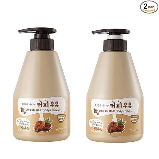 Kwailnara Coffee Milk Body Wash & Lotion Set (19.75 Oz Each) – 2-Piece Korean Skincare Duo for Energized Skin | Milk Protein, Royal Jelly & Antioxidant Coffee Extract | Paraben-Free