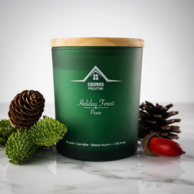 Exus Hand Crafted, Soy Wax, Wood Wick, Aromatic Candle. Non-Toxic (Holiday Forest/Peace)