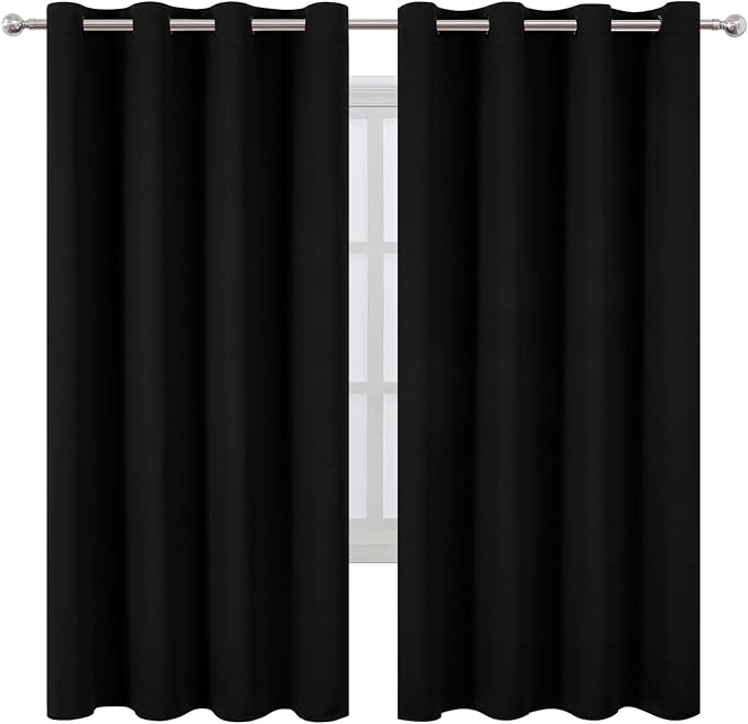 LEMOMO Blackout Curtains 66 x 72 Inch Long Black Curtains Set of 2 Panels Room Darkening Curtains for Bedroom and Living Room