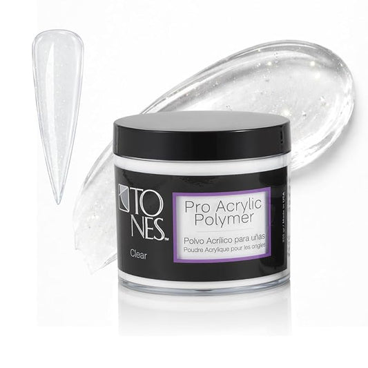Tones Pro Acrylic Nail Powder, Sparkling Clear (Clear with Sparkles), (8.5 Fl Oz) - Long-Lasting & Non-Yellowing Polymer for Salon Quality Nail Extensions & 3D Art