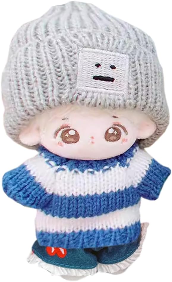 niannyyhouse 10cm-15cm Plush Doll Clothes Hat Sweater Jeans Compatible with 17cm Labubu Doll Dress Up (a1)