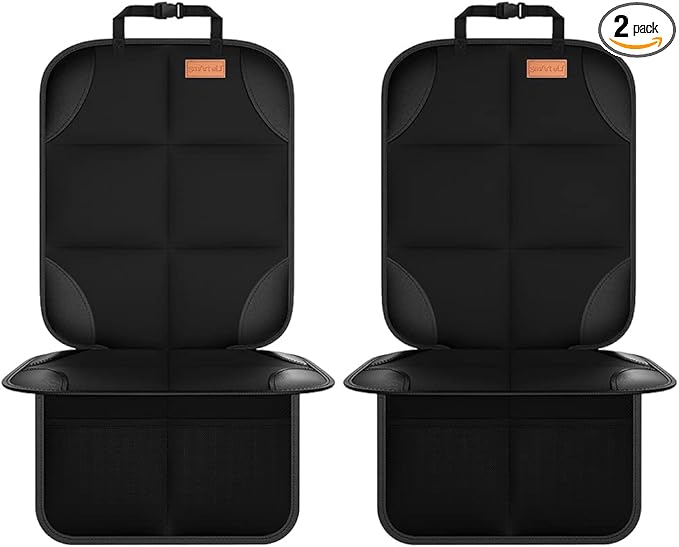 SMART ELF Car Seat Protector, 2Pack Seat Protector Protect Child Seats with Thickest Padding and Non-Slip Backing Mesh Pockets for Baby and Pet,Sedan SUV Truck (Black)