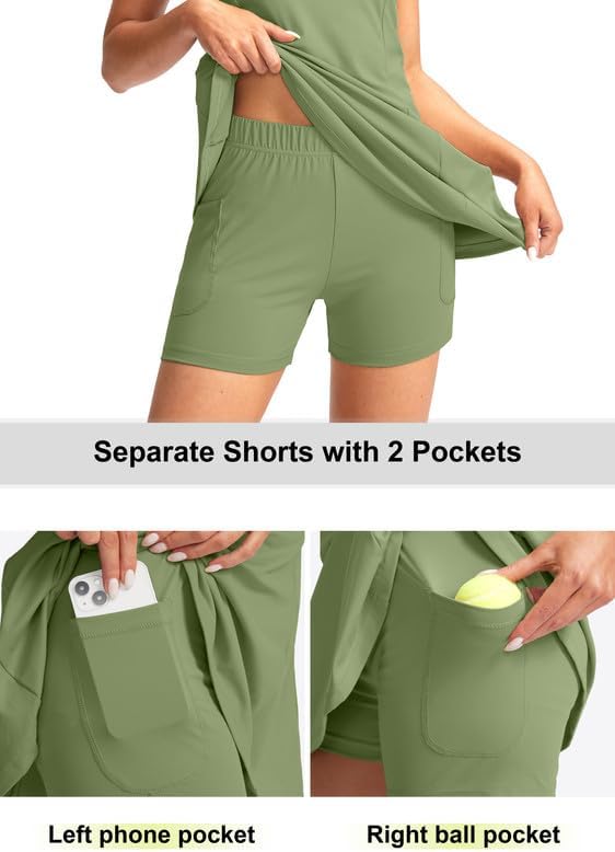 Viodia Women's Tennis Golf Dress with Shorts | Active, Exercise, Workout, Sports, Athletic, Dresses for Women, with Zipper Pockets